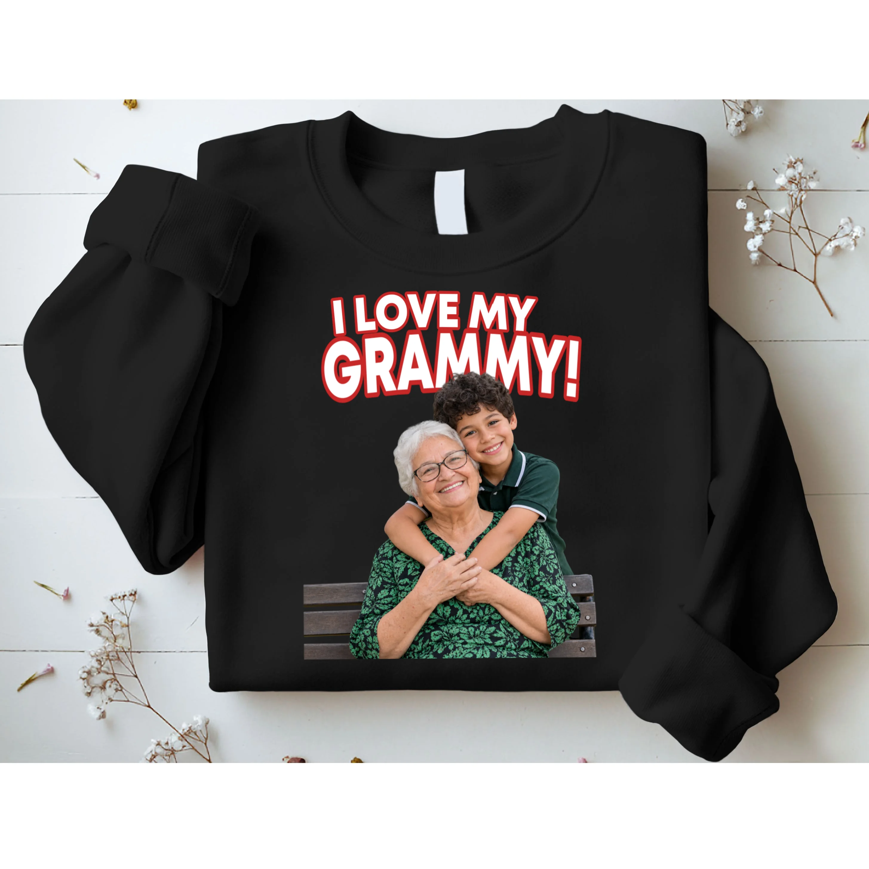 Grandma Photo Personalized Gift - I love My Grammy Custom Photo Gift Men's Sweatshirt - Front 1
