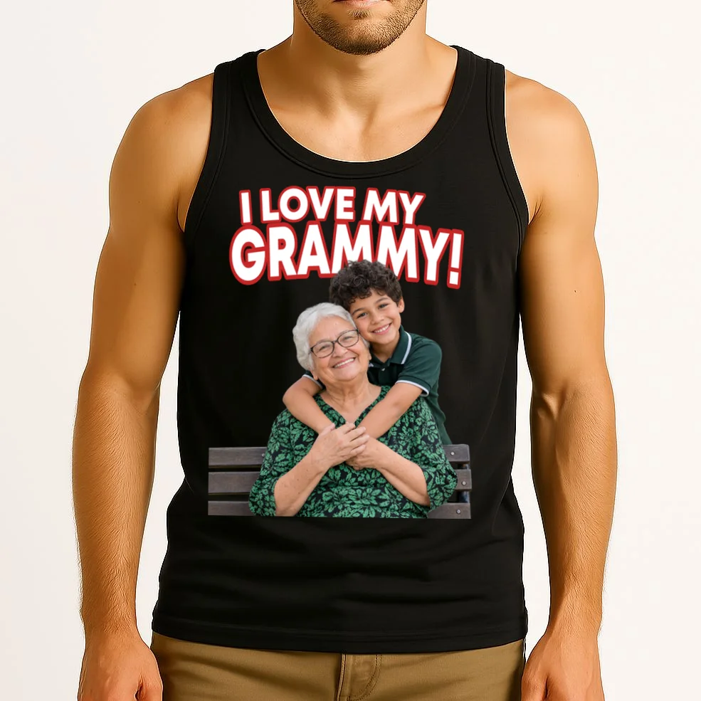 Grandma Photo Personalized Gift - I love My Grammy Custom Photo Gift Men's Tank Top - Front 2