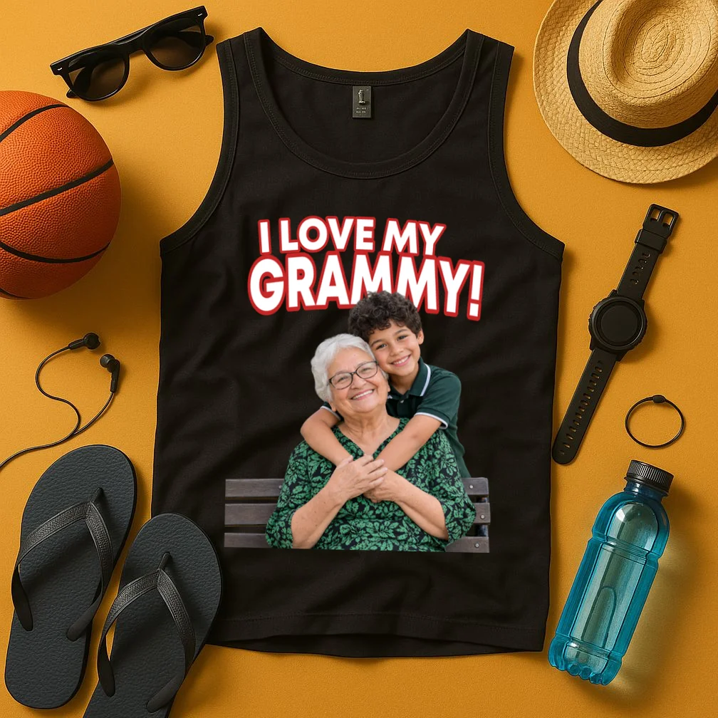 Grandma Photo Personalized Gift - I love My Grammy Custom Photo Gift Men's Tank Top - Front 3