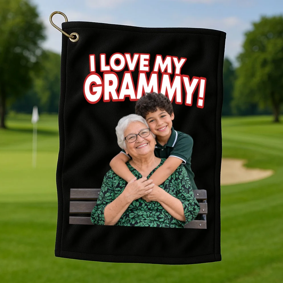 Grandma Photo Personalized Gift - I love My Grammy Custom Photo Gift Golf Towel - Front 1