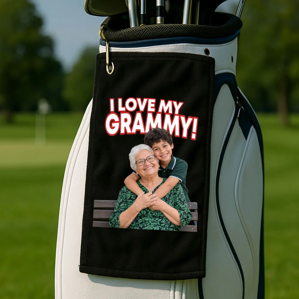 Grandma Photo Personalized Gift - I love My Grammy Custom Photo Gift Golf Towel - Front 2