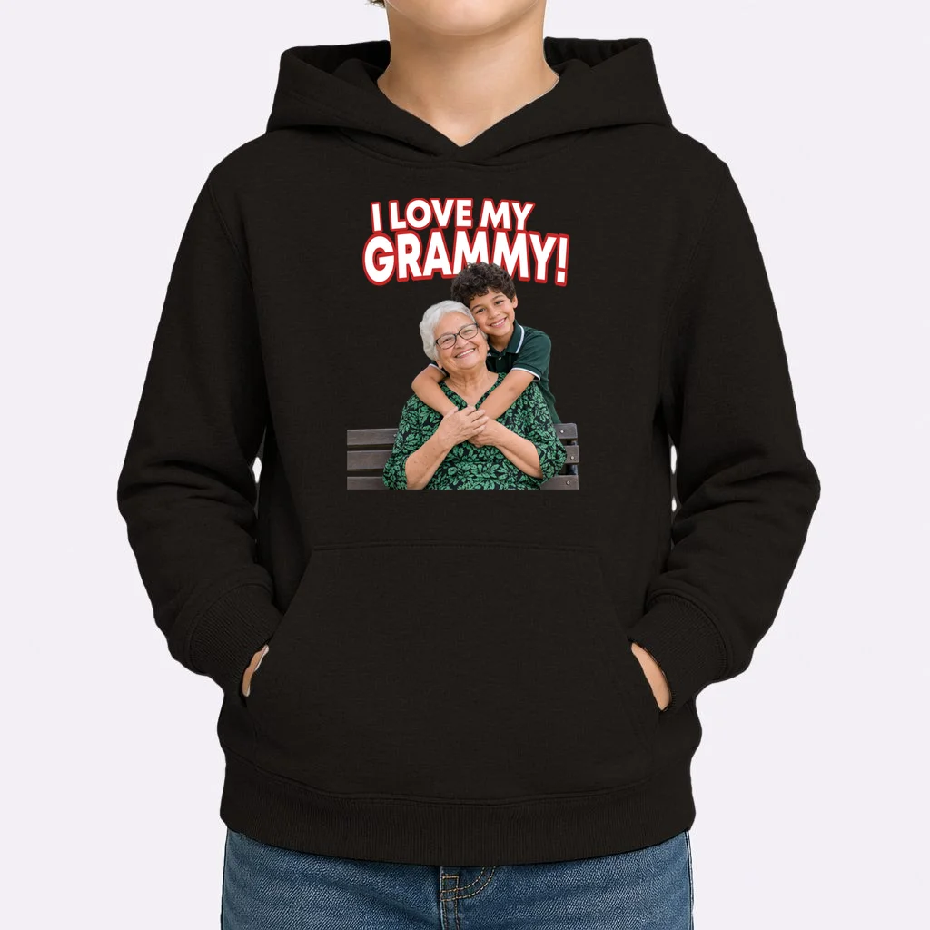Grandma Photo Personalized Gift - I love My Grammy Custom Photo Gift Kids Hoodie - Front 1