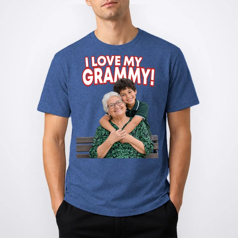 Grandma Photo Personalized Gift - I love My Grammy Custom Photo Gift Men's T-Shirt - Front 1