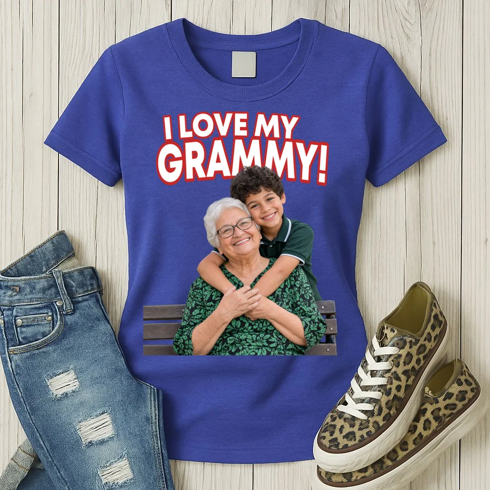 Grandma Photo Personalized Gift - I love My Grammy Custom Photo Gift Women's T-Shirt - Front 2