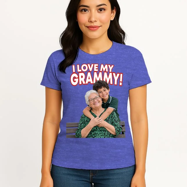 Grandma Photo Personalized Gift - I love My Grammy Custom Photo Gift Women's T-Shirt - Front 3