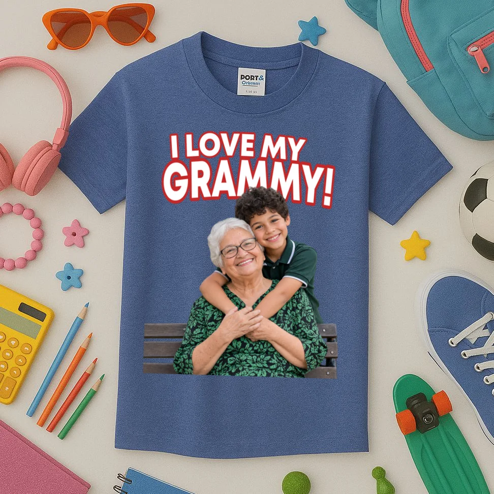 Grandma Photo Personalized Gift - I love My Grammy Custom Photo Gift Kids T-Shirt - Front 2