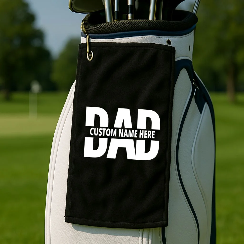 DAD Custom Name Fathers Day Golf Towel - Front 2