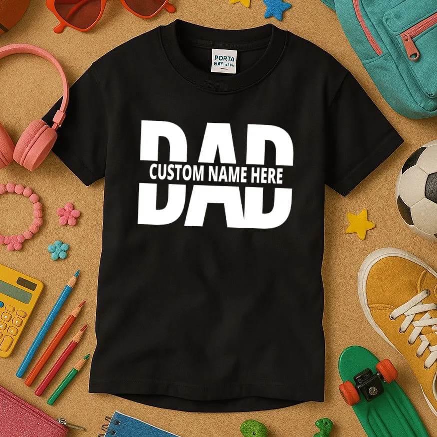 DAD Custom Name Fathers Day Kids T-Shirt - Front 2