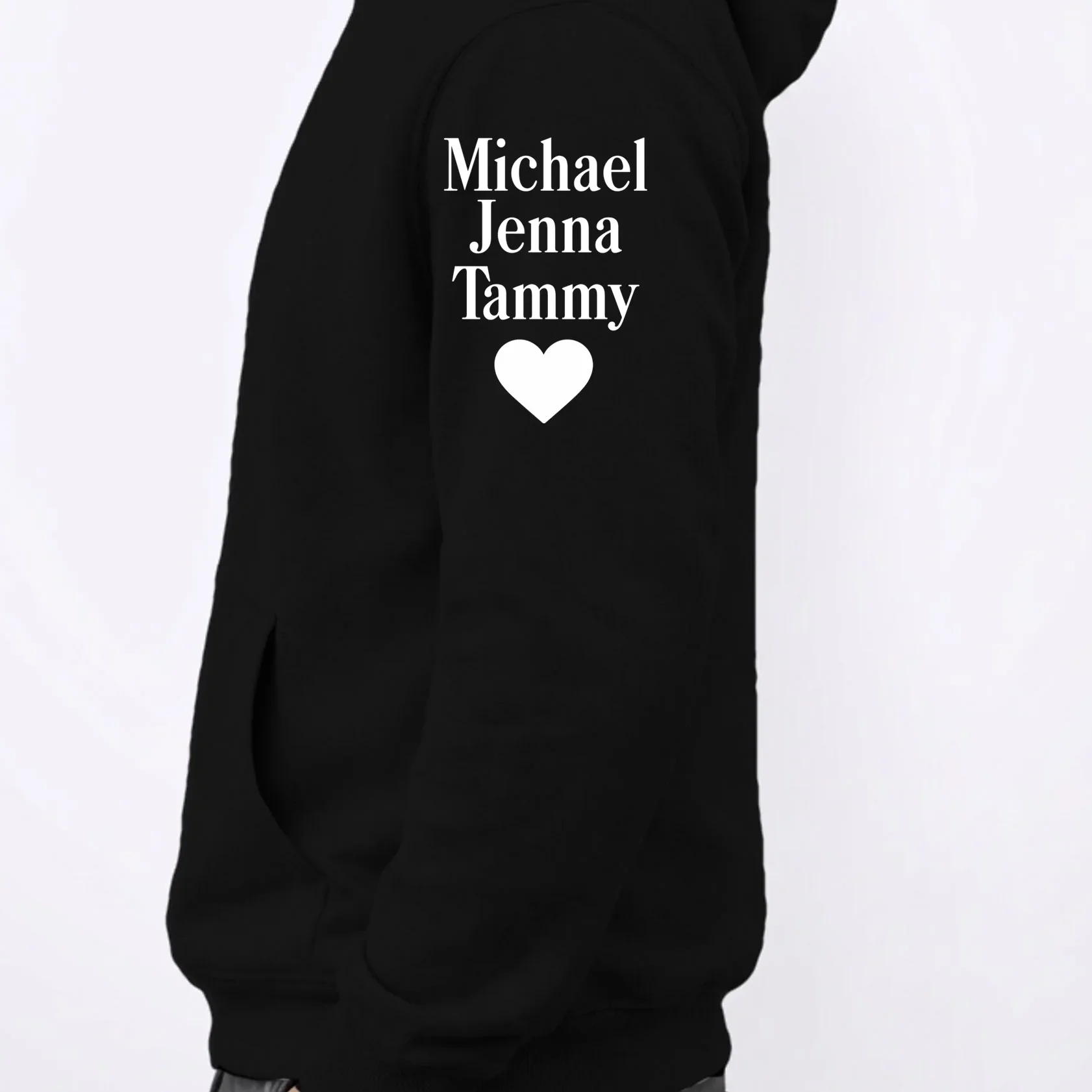 Dad Custom Kids Name Sleeve Men's Hoodie - Left Sleeve - Close-up