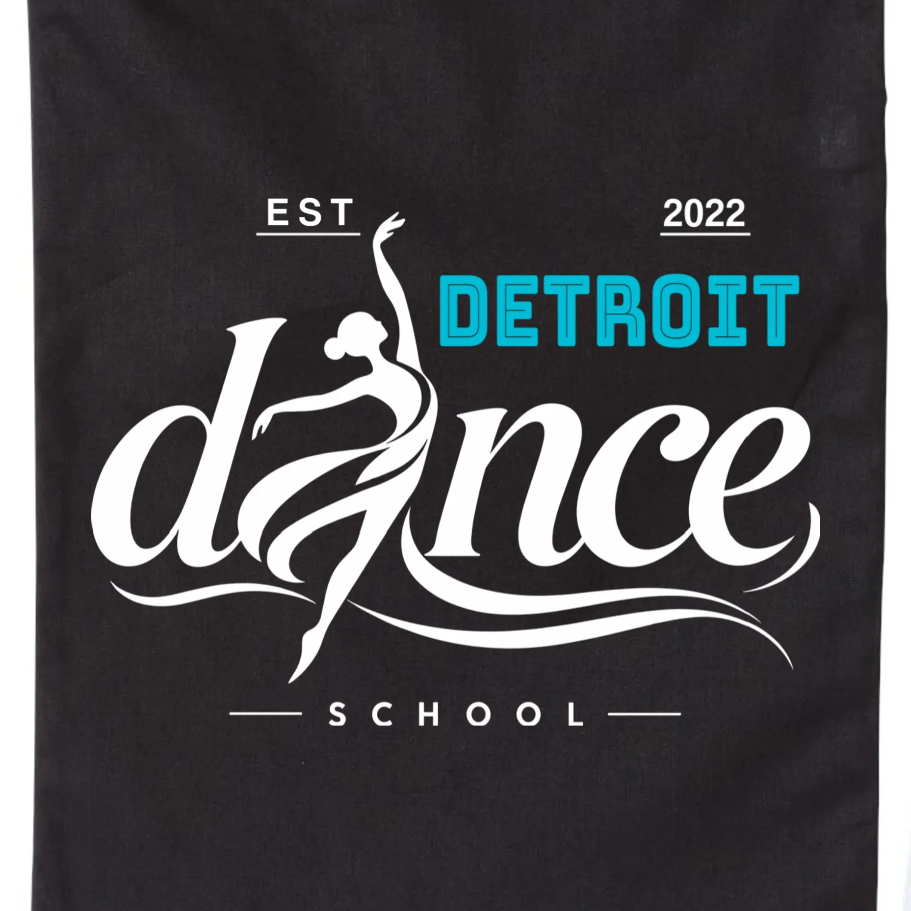 Dance Studio EST Name Customizable Drawstring Bag - Front - Close-up