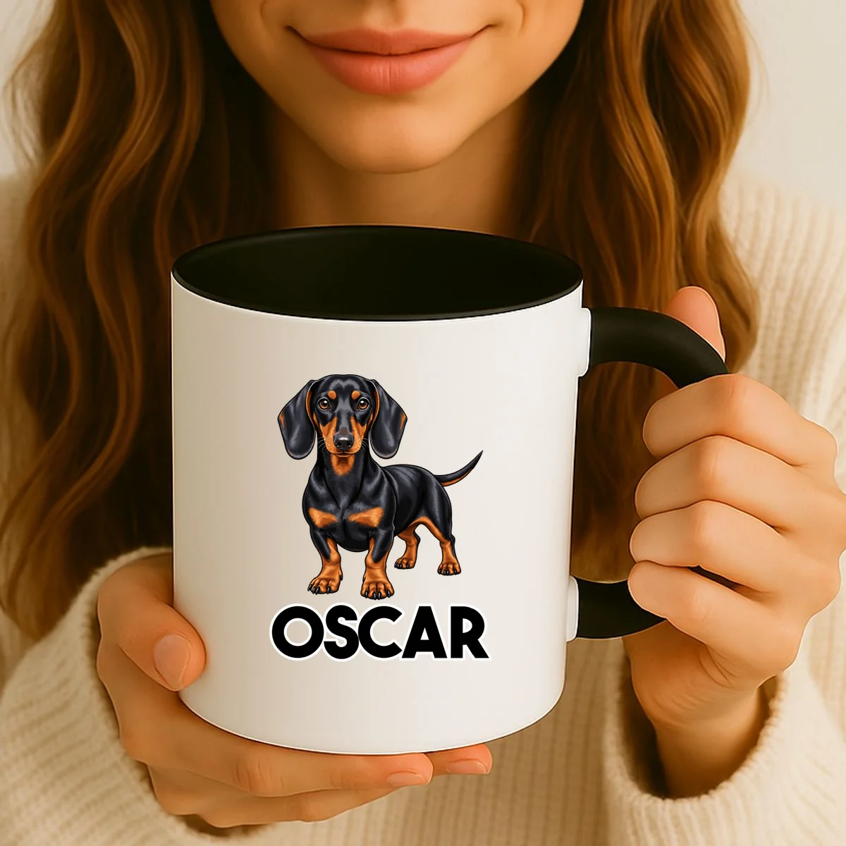 Dachshund Personalized Pet Name Dog Coffee Mug - Front 2