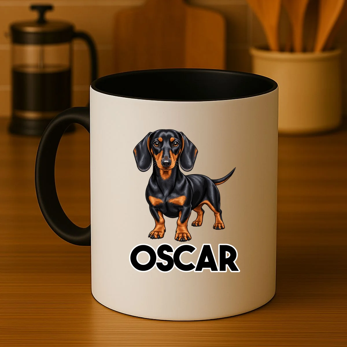 Dachshund Personalized Pet Name Dog Coffee Mug - Front 3