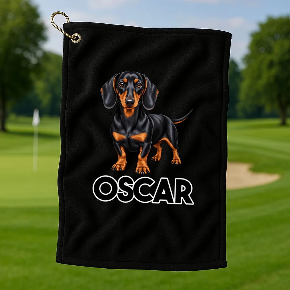 Dachshund Personalized Pet Name Dog Golf Towel - Front 1