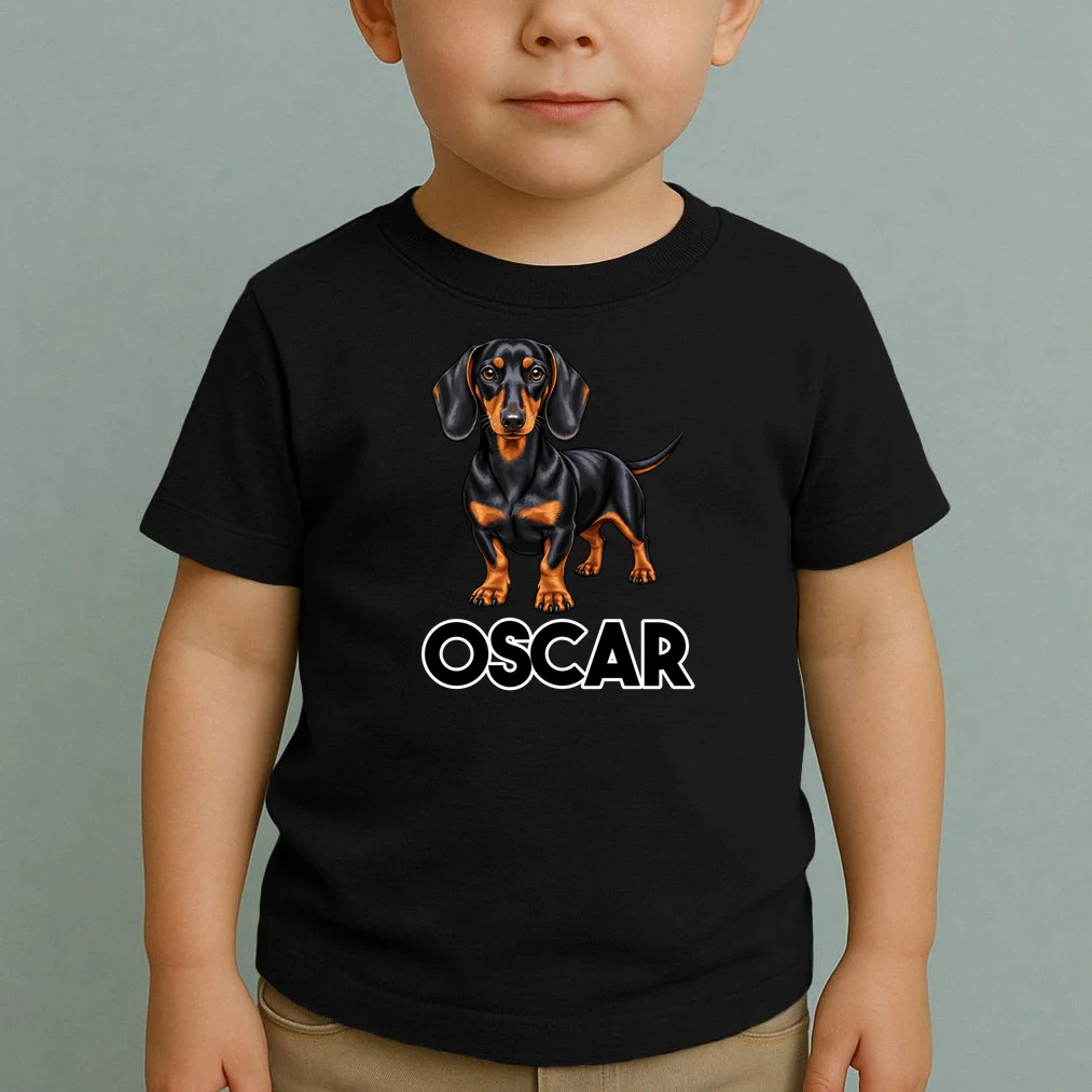 Dachshund Personalized Pet Name Dog Toddler T-Shirt - Front 1