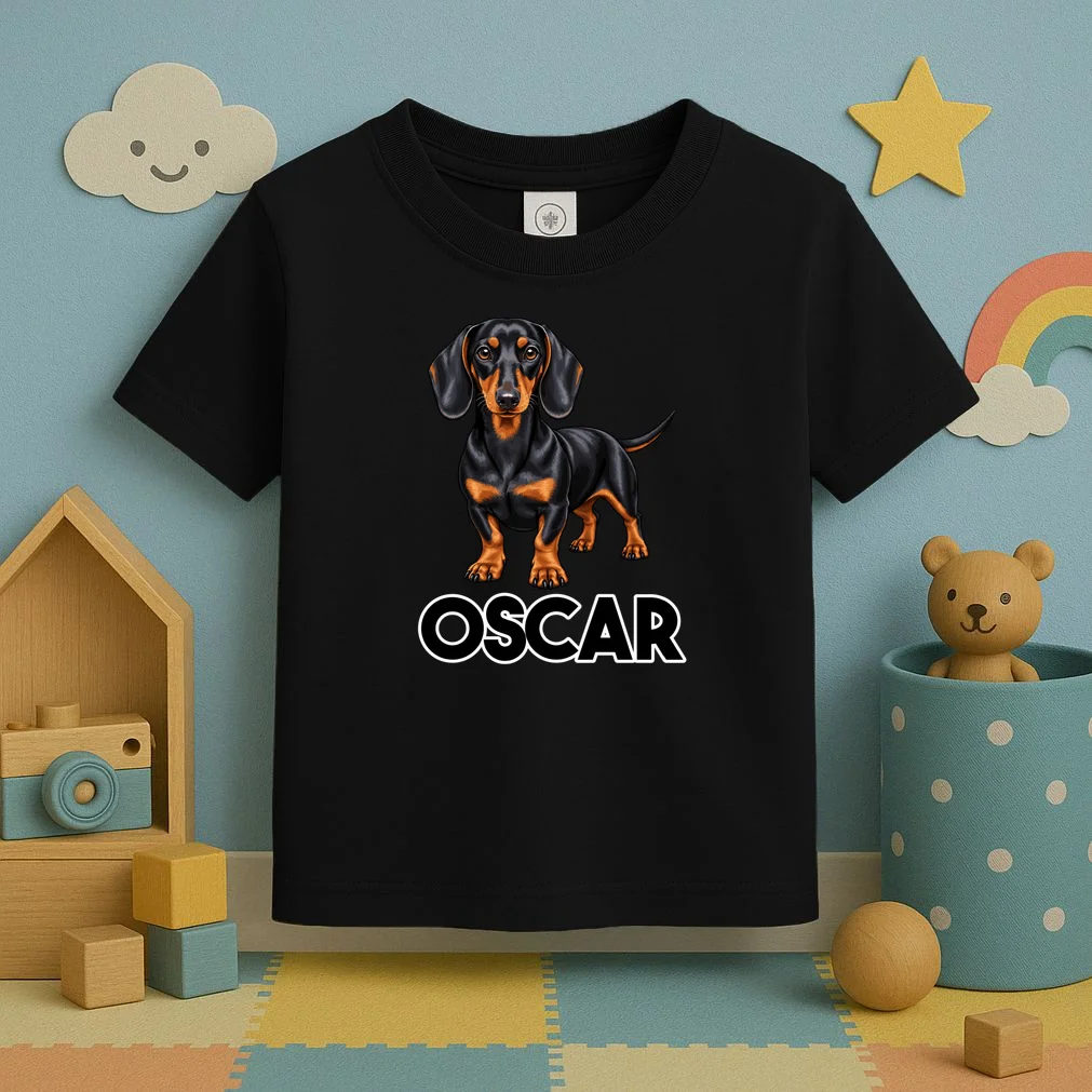 Dachshund Personalized Pet Name Dog Toddler T-Shirt - Front 2