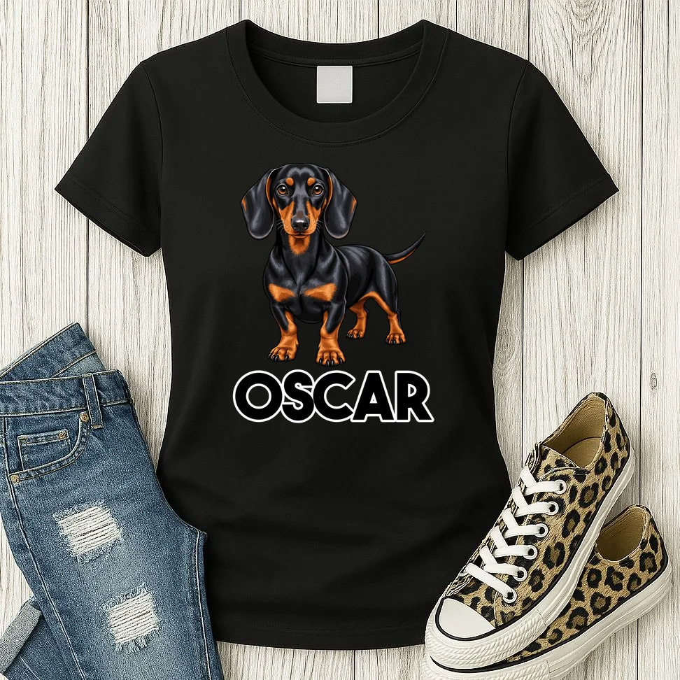 Dachshund Personalized Pet Name Dog Women's T-Shirt - Front 2