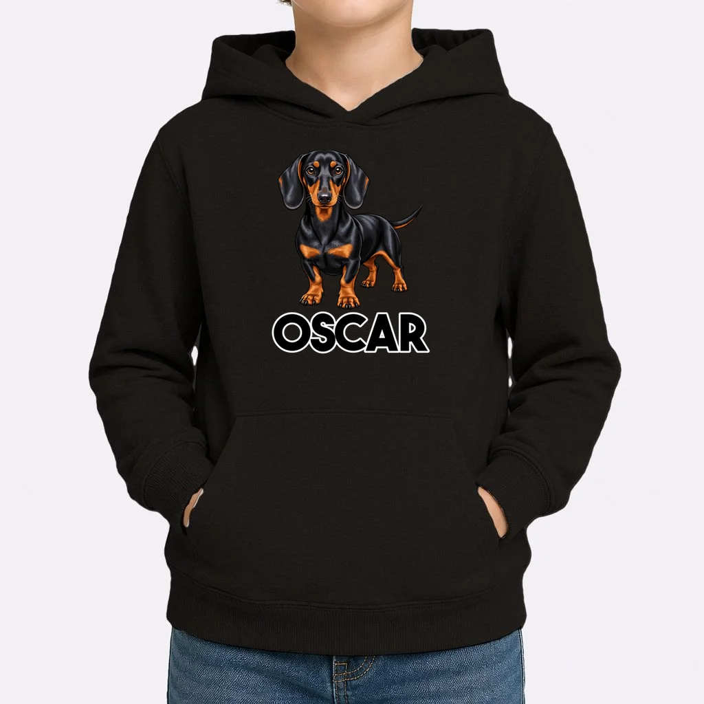 Dachshund Personalized Pet Name Dog Kids Hoodie - Front 1