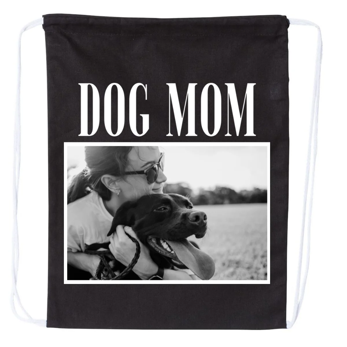 Dog Mom Custom Photo Gift Drawstring Bag - Front
