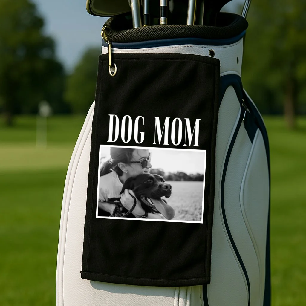 Dog Mom Custom Photo Gift Golf Towel - Front 2