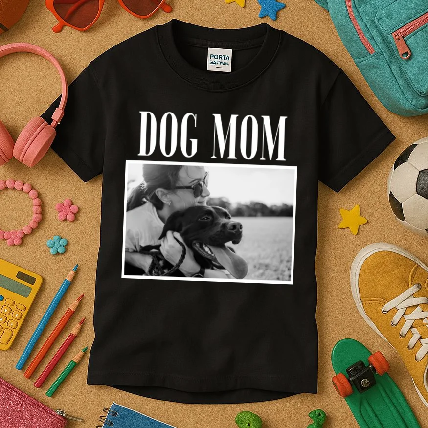 Dog Mom Custom Photo Gift Kids T-Shirt - Front 2