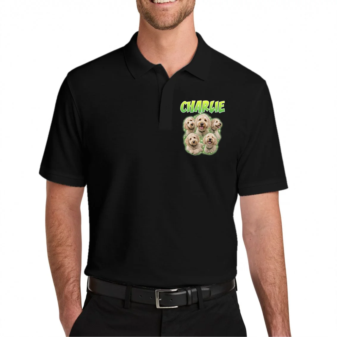 Dog Portrait Personalized Photo Custom Gift  - Dog Lover Gift For Pet Owners Men's Polo - Front 1