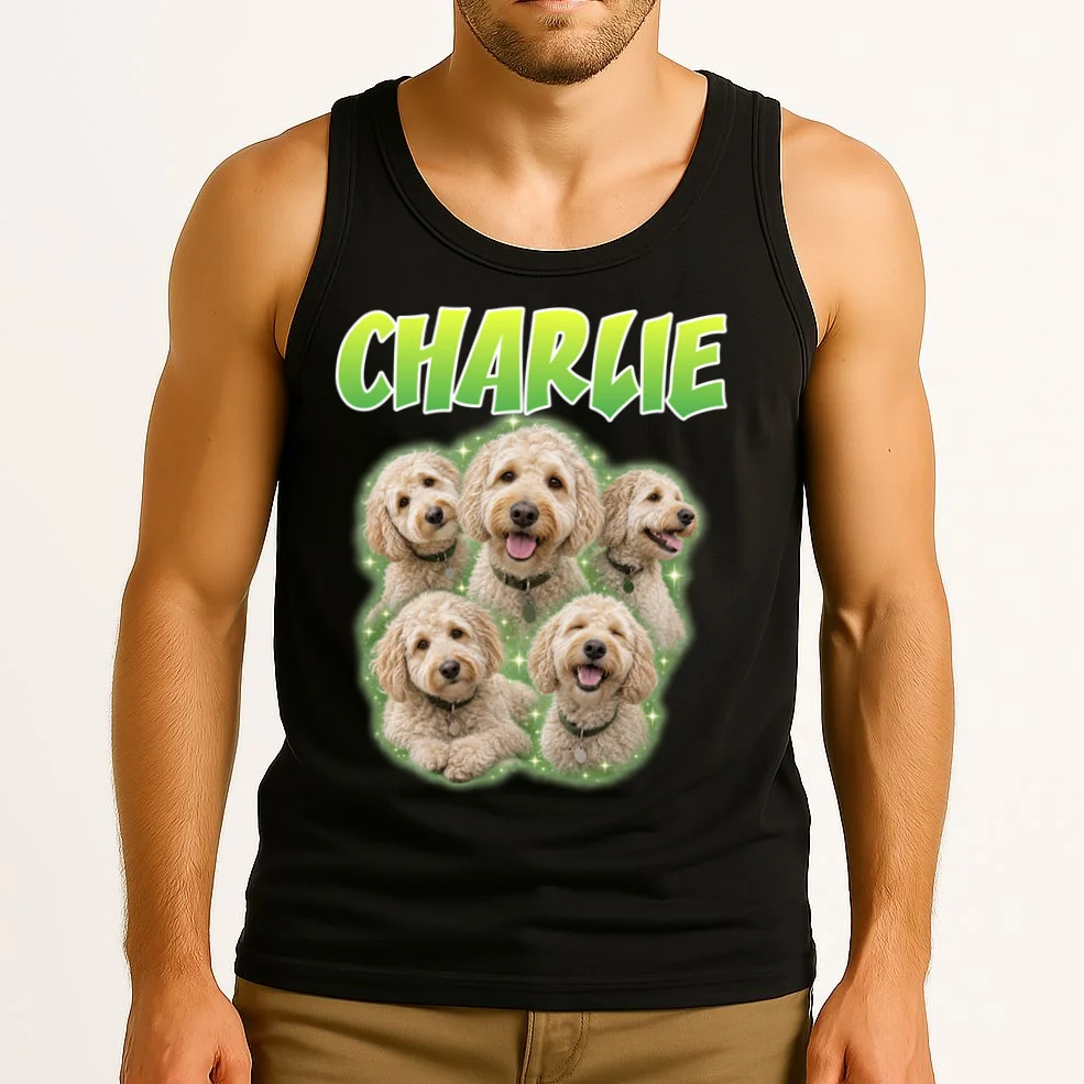Dog Portrait Personalized Photo Custom Gift  - Dog Lover Gift For Pet Owners Men's Tank Top - Front 2