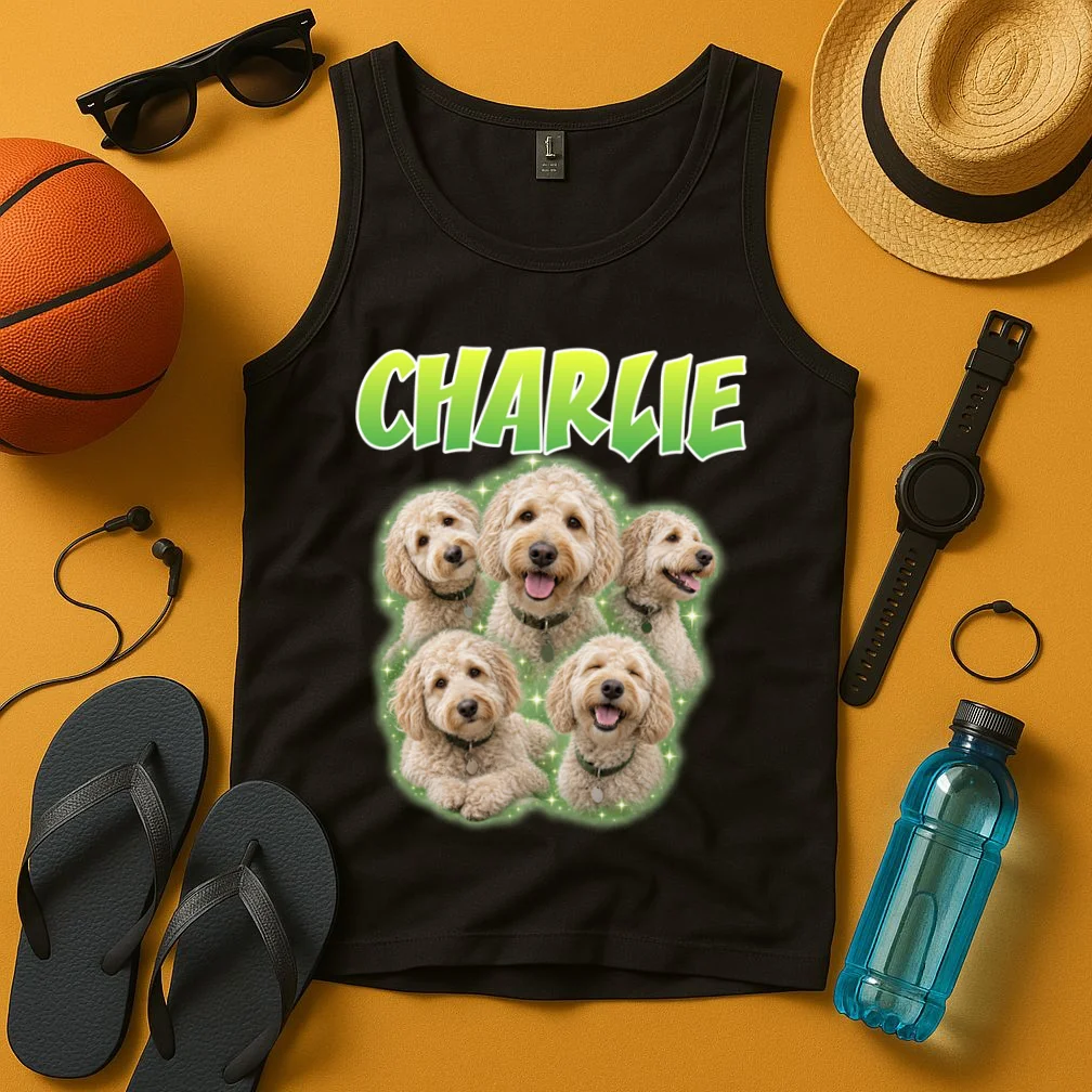 Dog Portrait Personalized Photo Custom Gift  - Dog Lover Gift For Pet Owners Men's Tank Top - Front 3