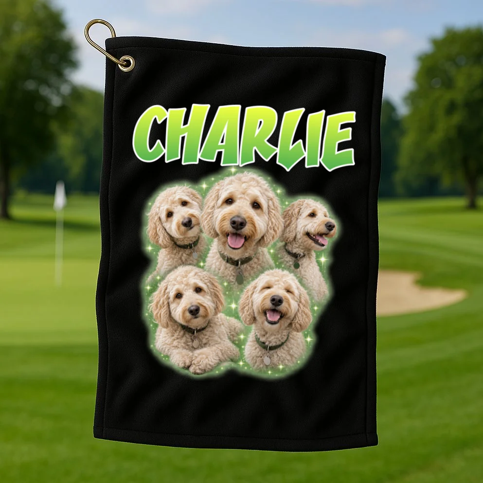 Dog Portrait Personalized Photo Custom Gift  - Dog Lover Gift For Pet Owners Golf Towel - Front 1