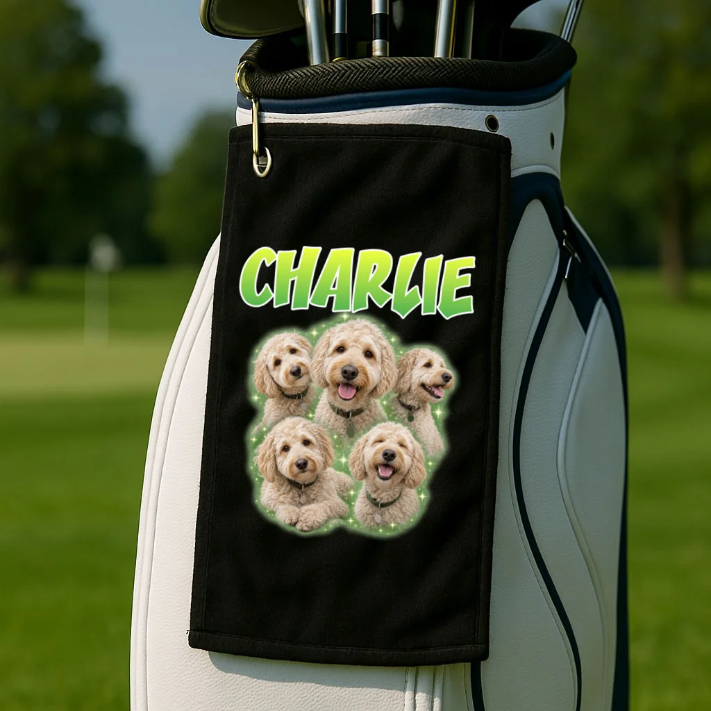 Dog Portrait Personalized Photo Custom Gift  - Dog Lover Gift For Pet Owners Golf Towel - Front 2