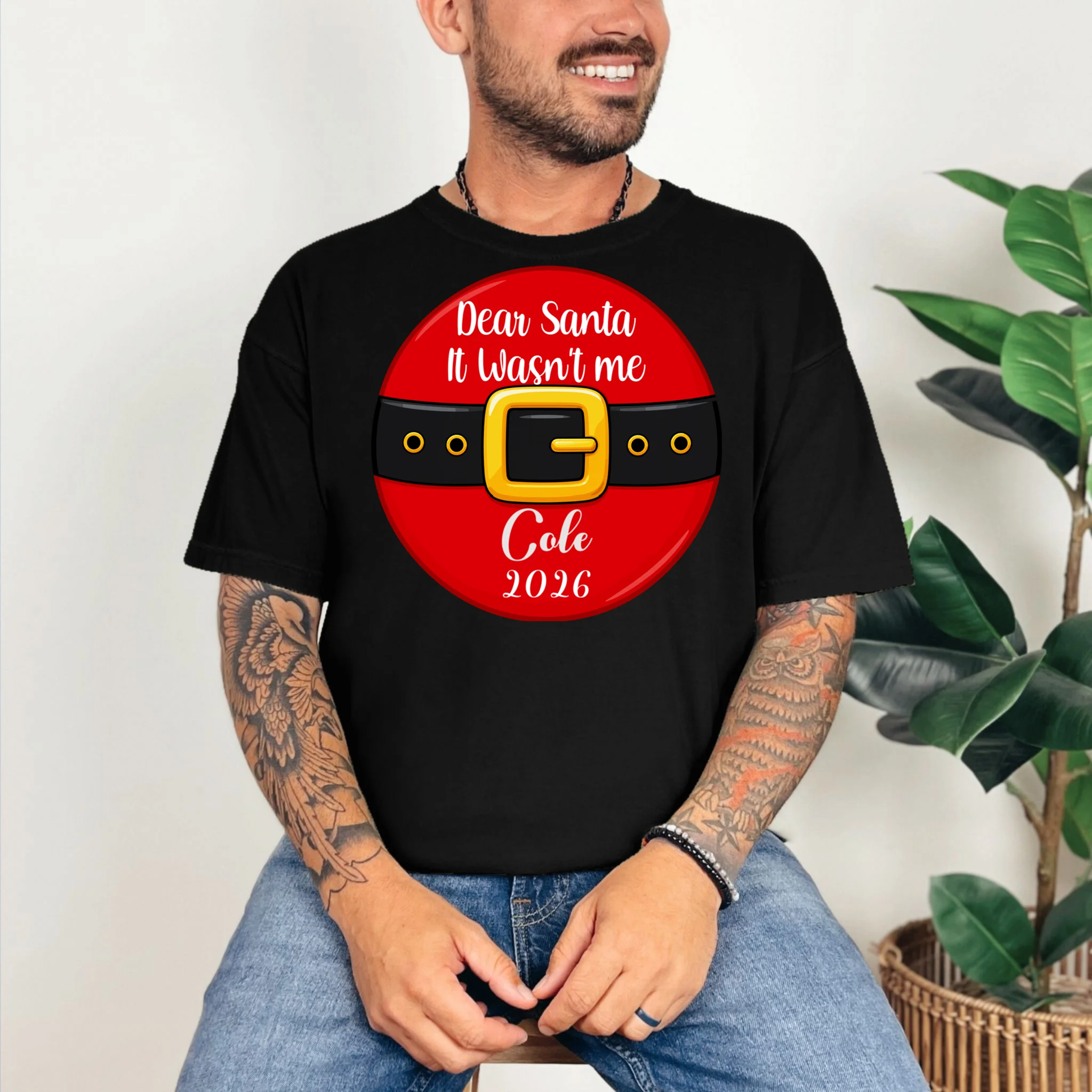 Custom Dear Santa Christmas Belt | Funny Santa Claus Holiday Design Comfort Colors Unisex T-Shirt - Front 2