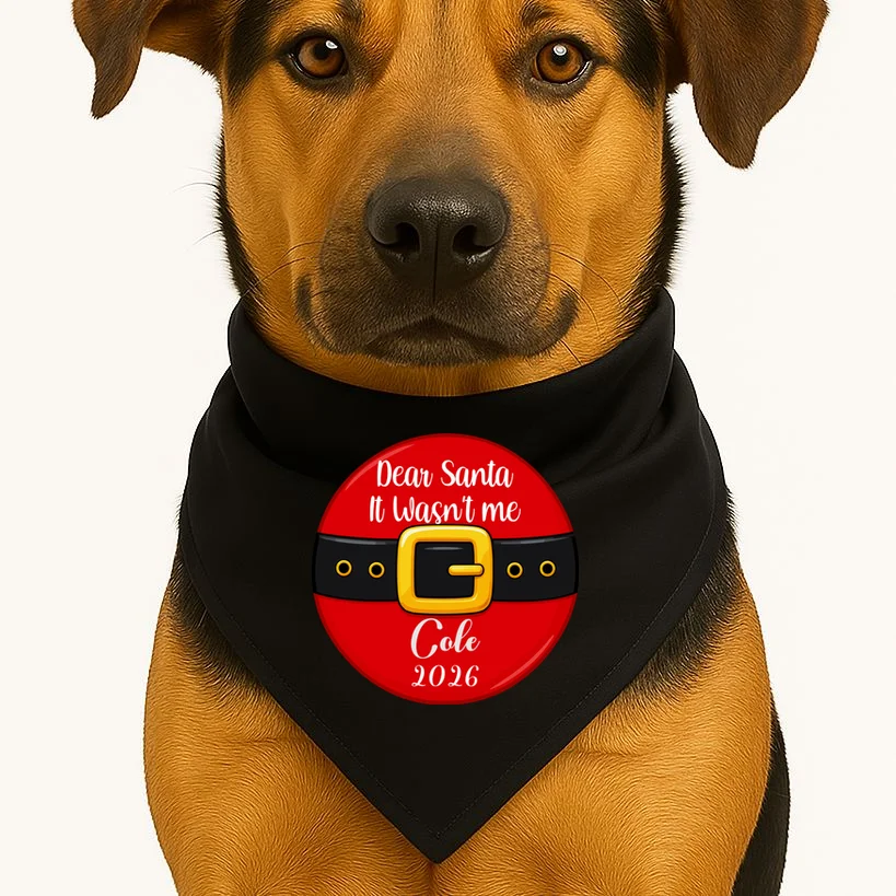Custom Dear Santa Christmas Belt | Funny Santa Claus Holiday Design Dog Bandana - Front 1
