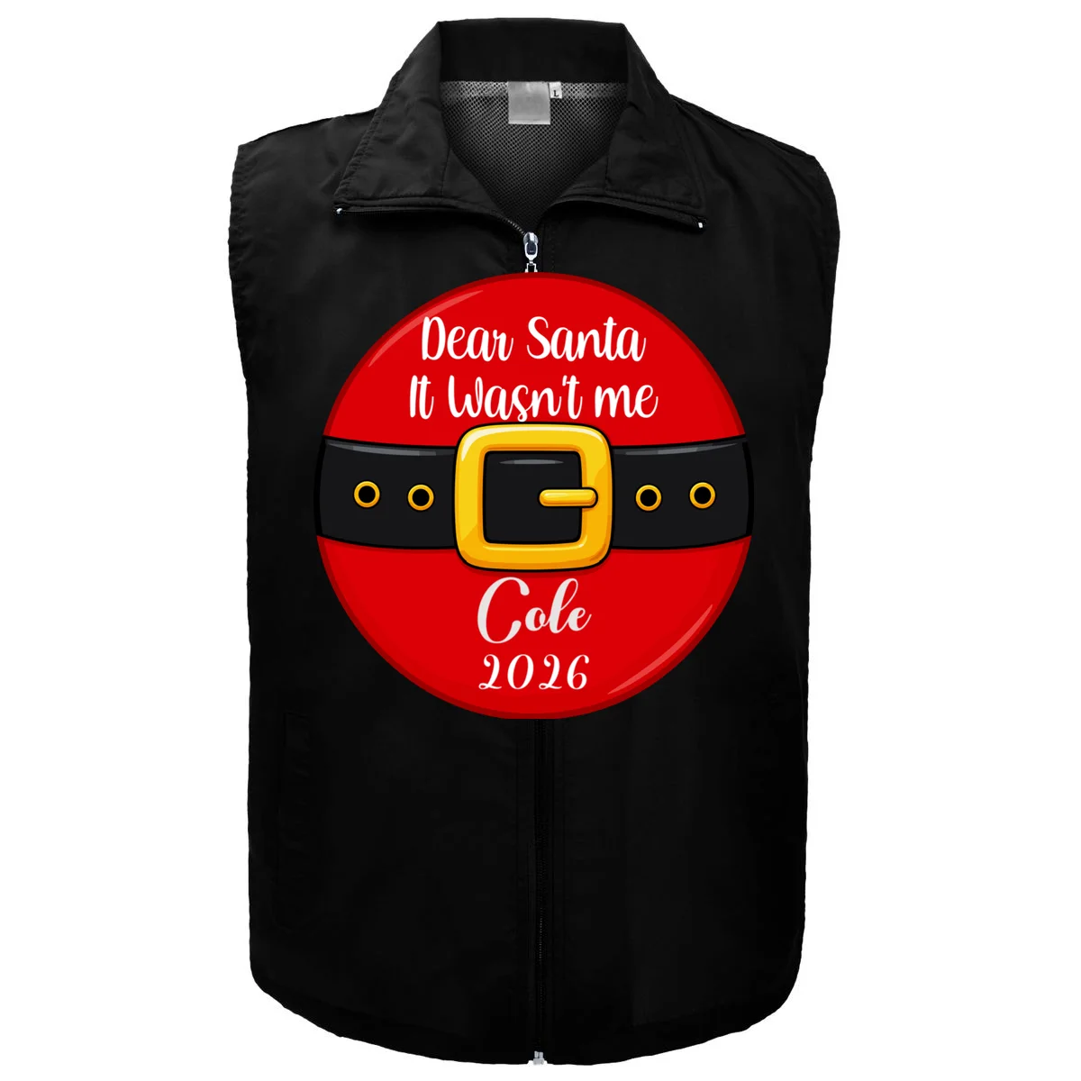 Custom Dear Santa Christmas Belt | Funny Santa Claus Holiday Design Men's Vest Front
