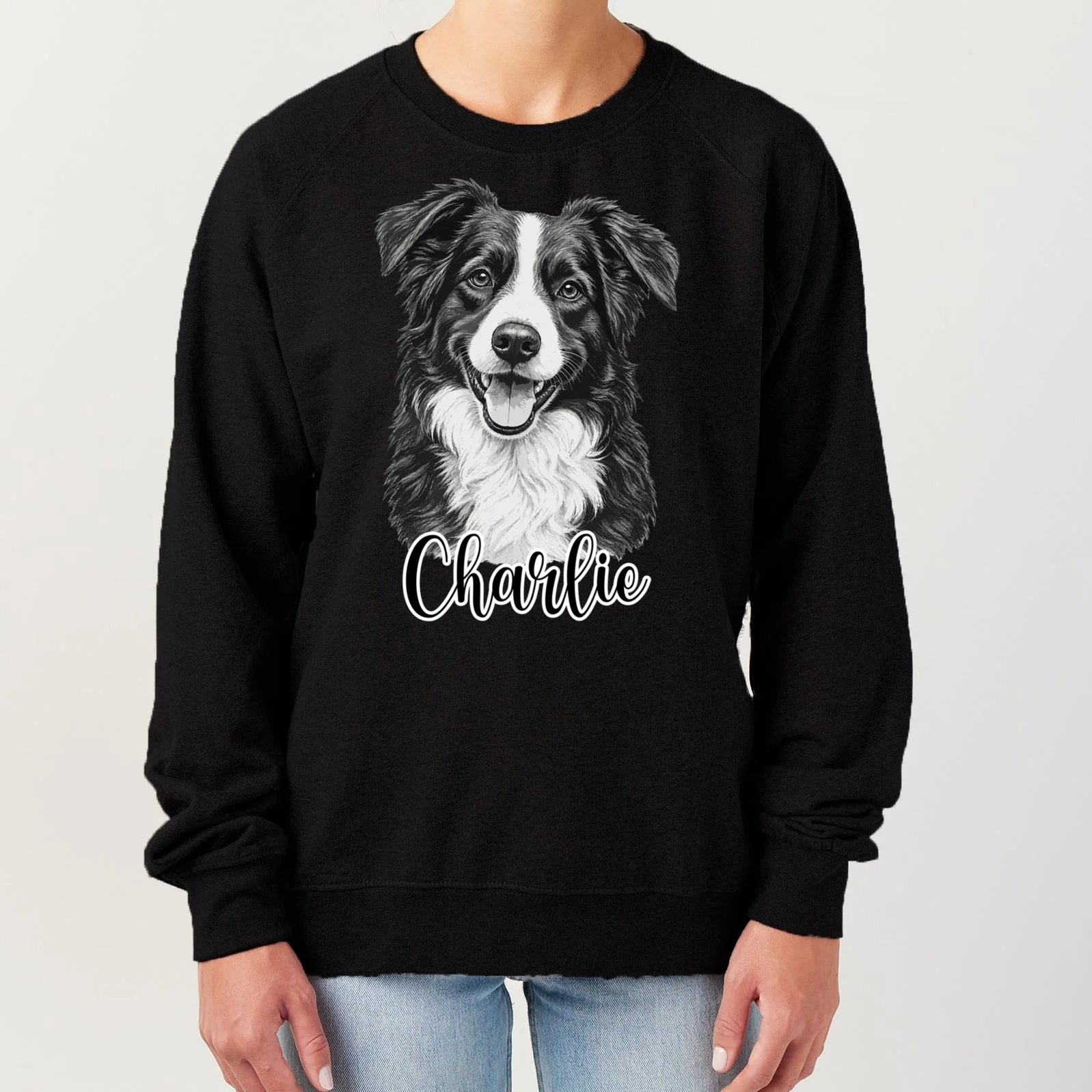 Dog Sketch Portrait Personalized Photo Custom Gift - Hand Drawn Pet Portrait Design Women's Sweatshirt Front