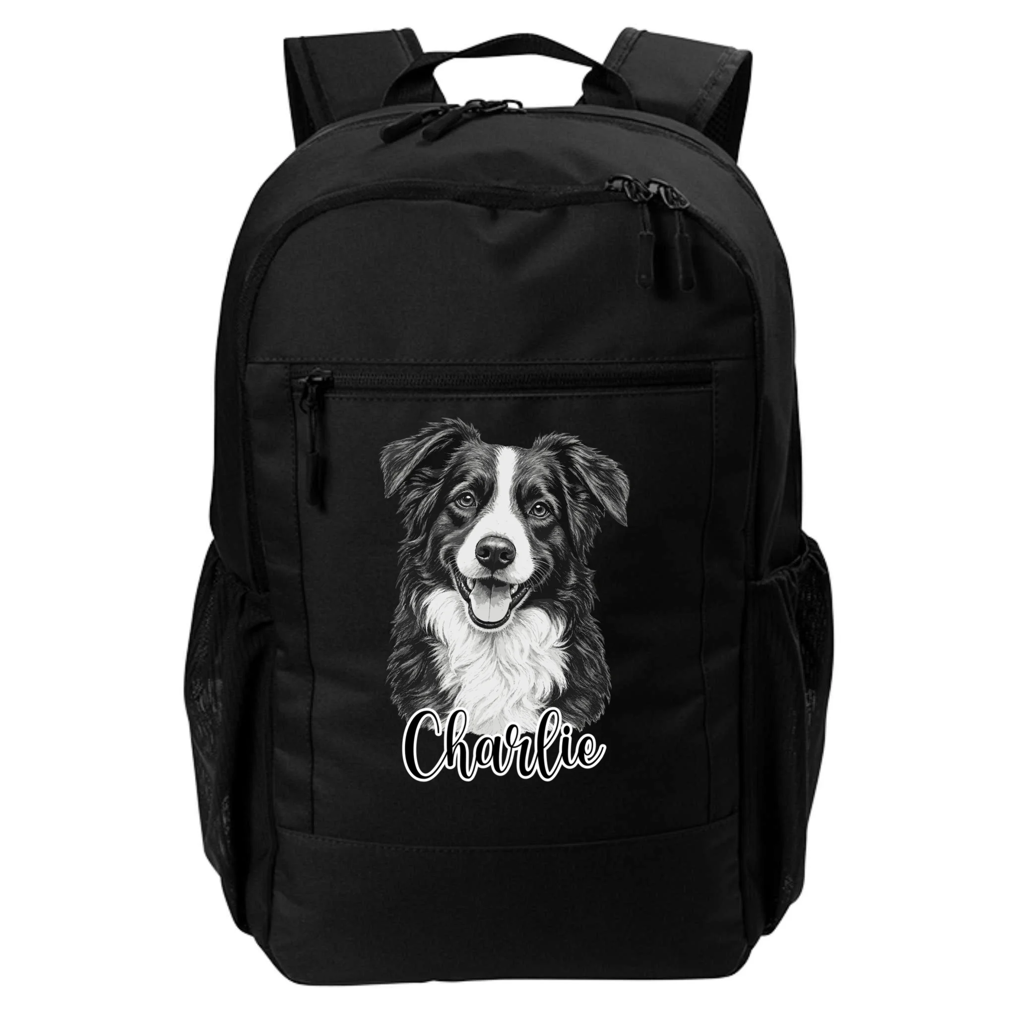 Dog Sketch Portrait Personalized Photo Custom Gift - Hand Drawn Pet Portrait Design Backpack Front
