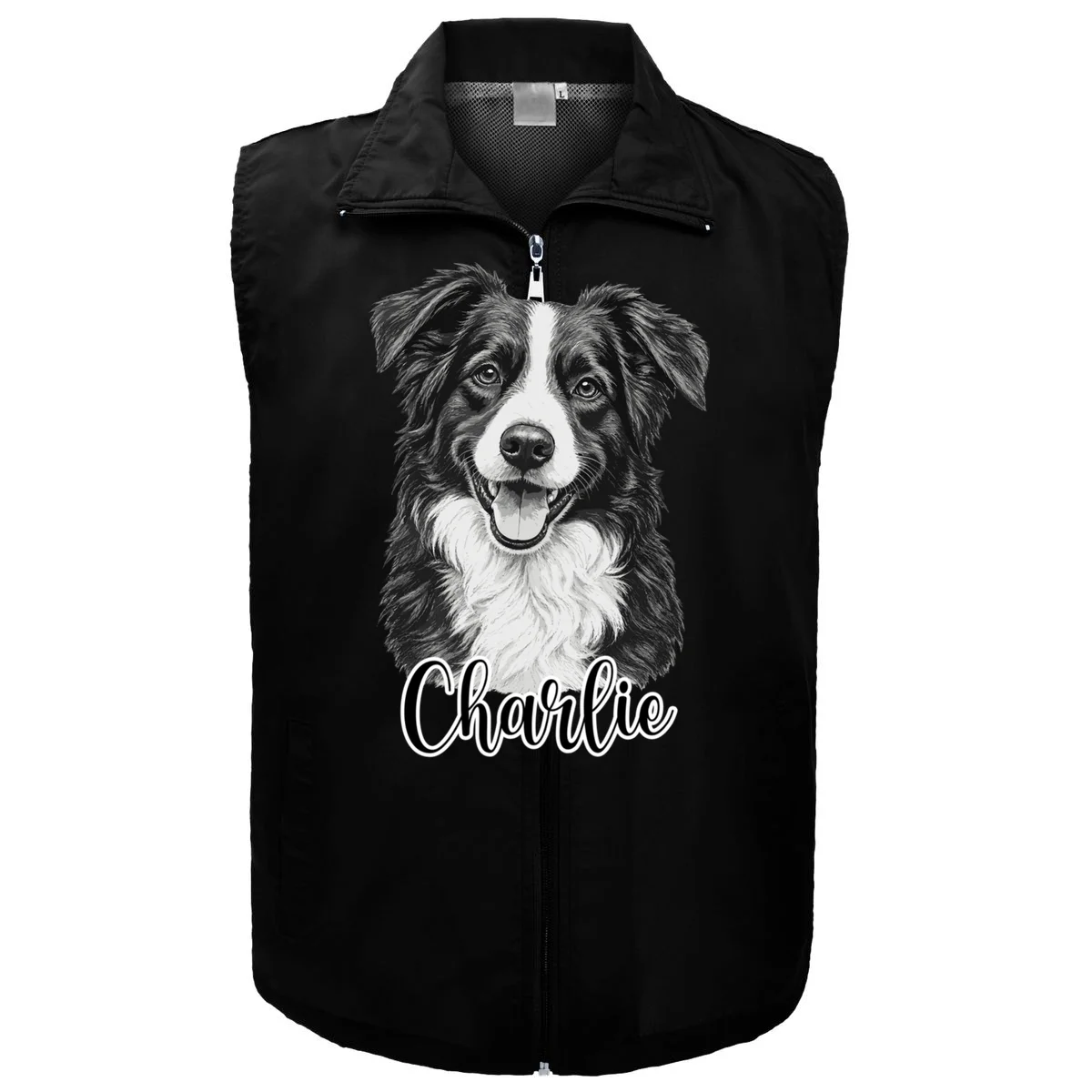 Dog Sketch Portrait Personalized Photo Custom Gift - Hand Drawn Pet Portrait Design Men's Vest Front