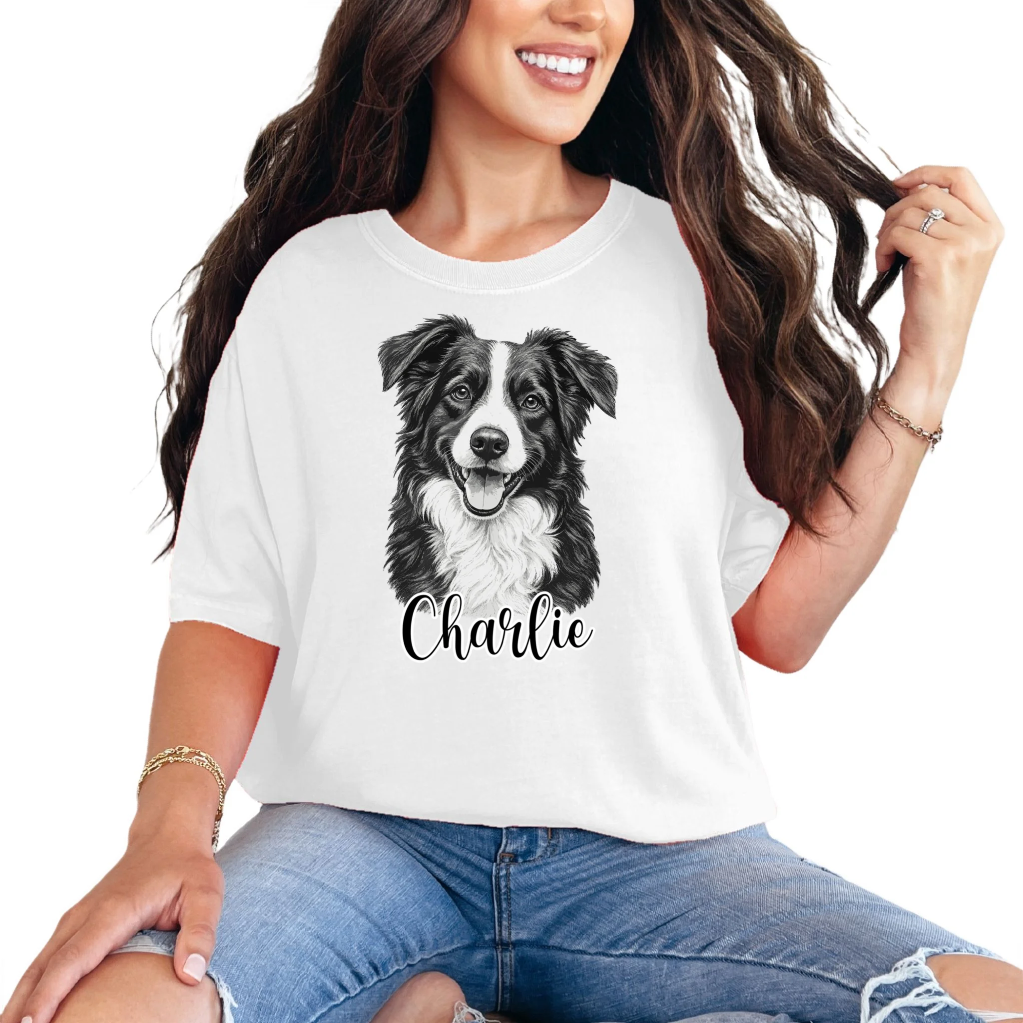 Dog Sketch Portrait Personalized Photo Custom Gift - Hand Drawn Pet Portrait Design Comfort Colors Unisex T-Shirt Front
