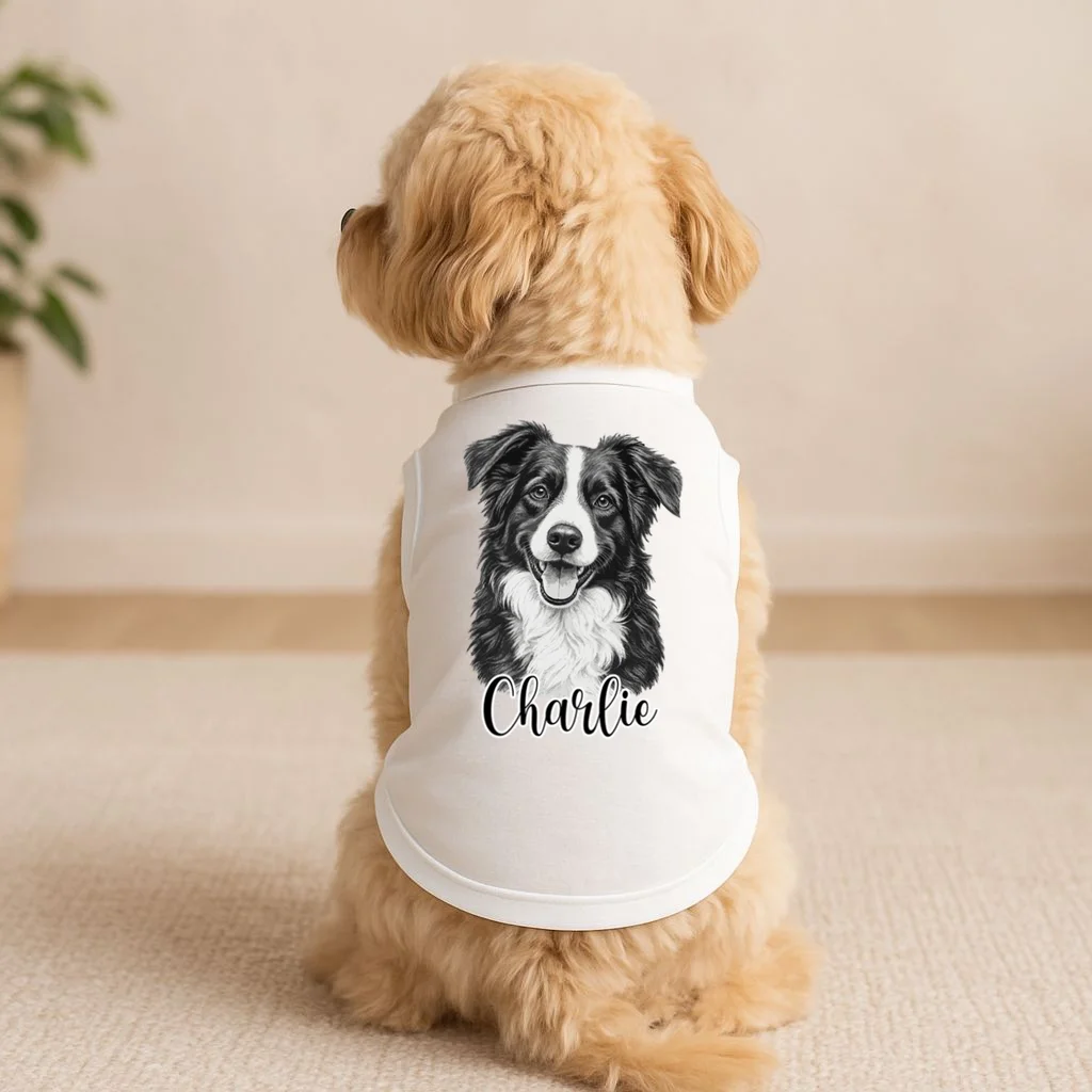 Dog Sketch Portrait Personalized Photo Custom Gift - Hand Drawn Pet Portrait Design Doggie Tank - Front 1