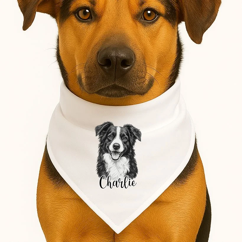 Dog Sketch Portrait Personalized Photo Custom Gift - Hand Drawn Pet Portrait Design Dog Bandana - Front 1