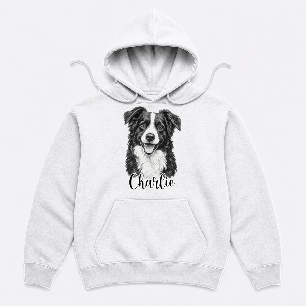 Dog Sketch Portrait Personalized Photo Custom Gift - Hand Drawn Pet Portrait Design Men's Hoodie Front