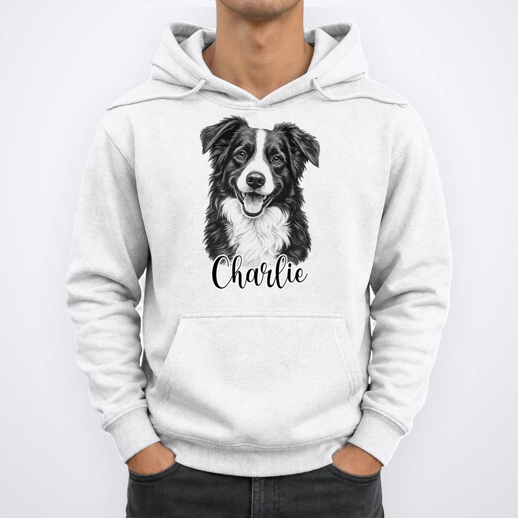 Dog Sketch Portrait Personalized Photo Custom Gift - Hand Drawn Pet Portrait Design Men's Hoodie - Front 1