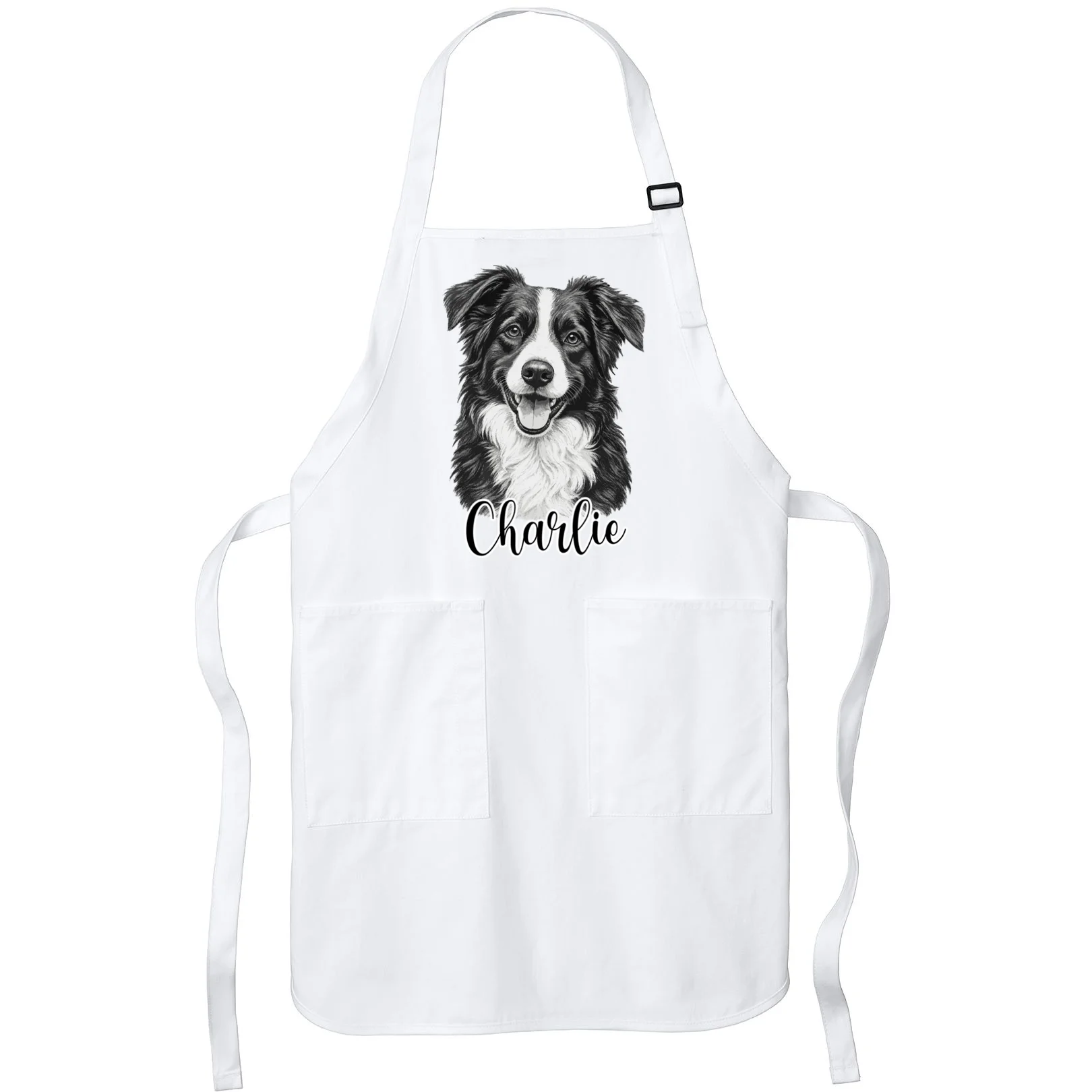 Dog Sketch Portrait Personalized Photo Custom Gift - Hand Drawn Pet Portrait Design Apron Front