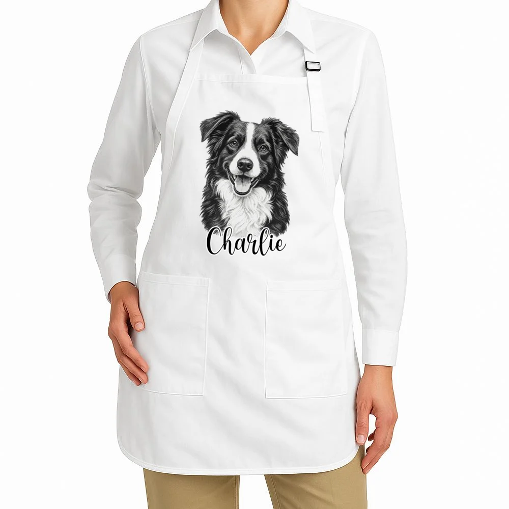 Dog Sketch Portrait Personalized Photo Custom Gift - Hand Drawn Pet Portrait Design Apron - Front 1