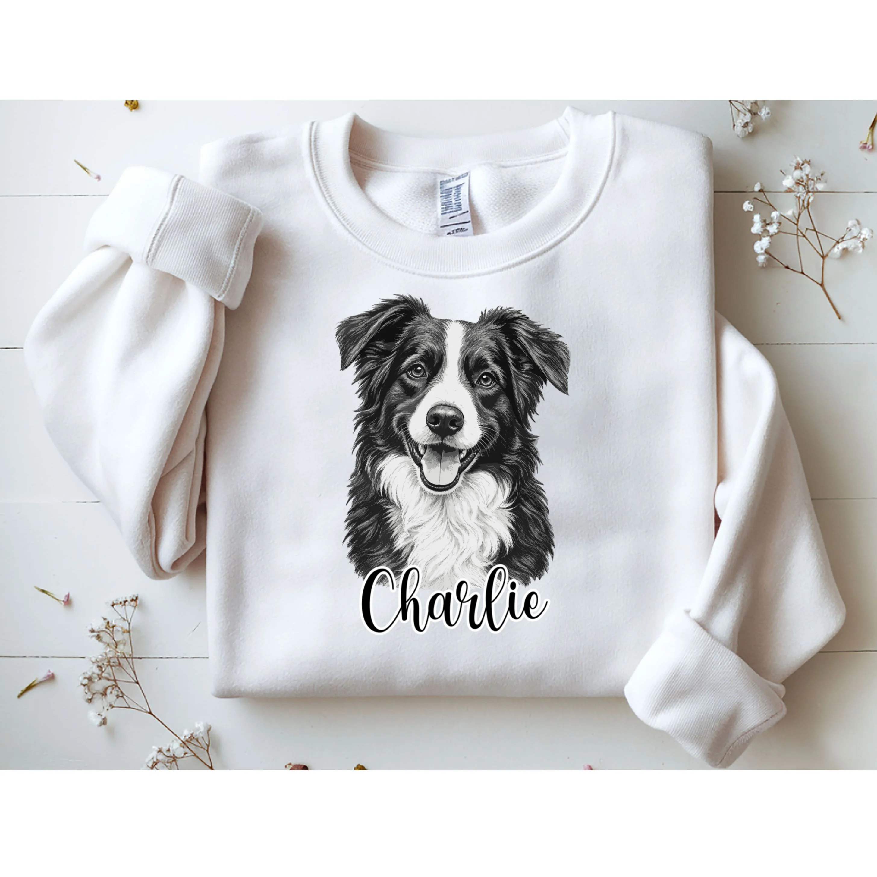 Dog Sketch Portrait Personalized Photo Custom Gift - Hand Drawn Pet Portrait Design Men's Sweatshirt - Front 1