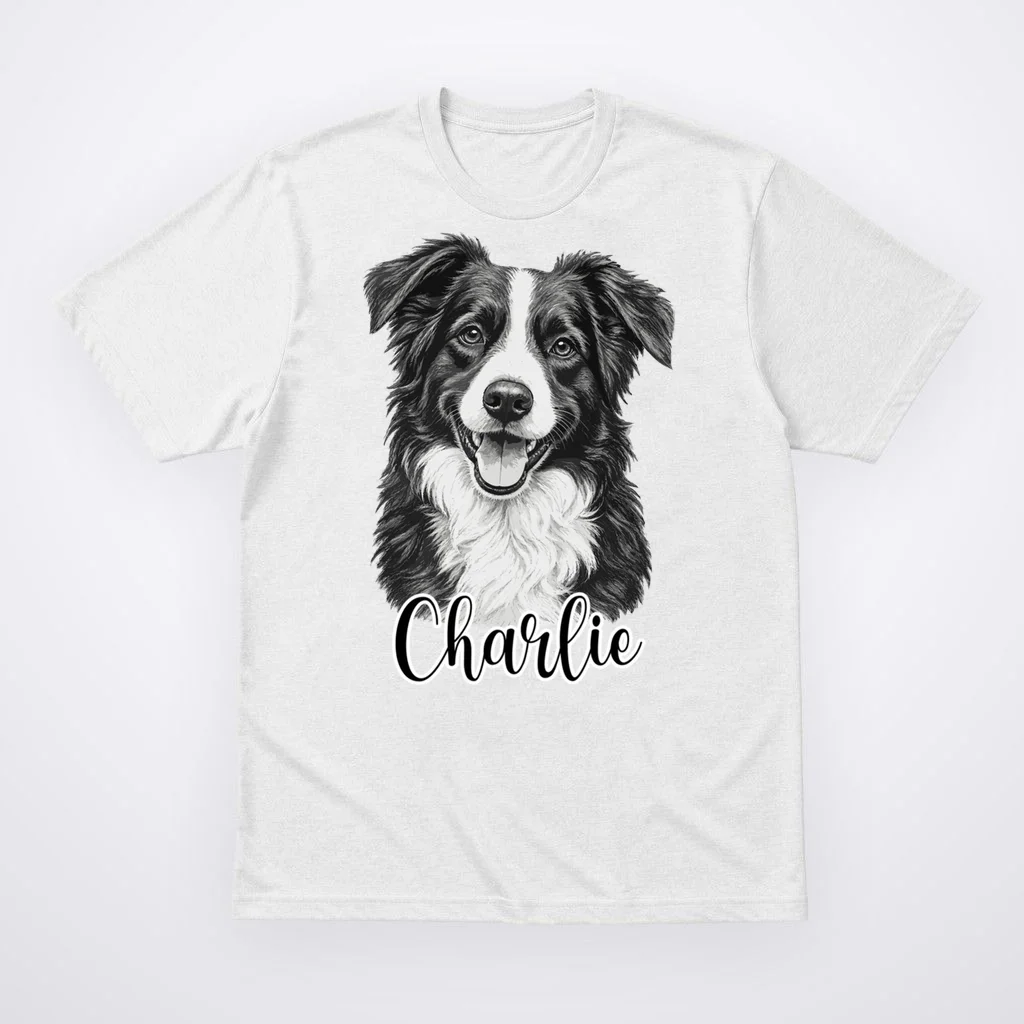 Dog Sketch Portrait Personalized Photo Custom Gift - Hand Drawn Pet Portrait Design Men's T-Shirt Front