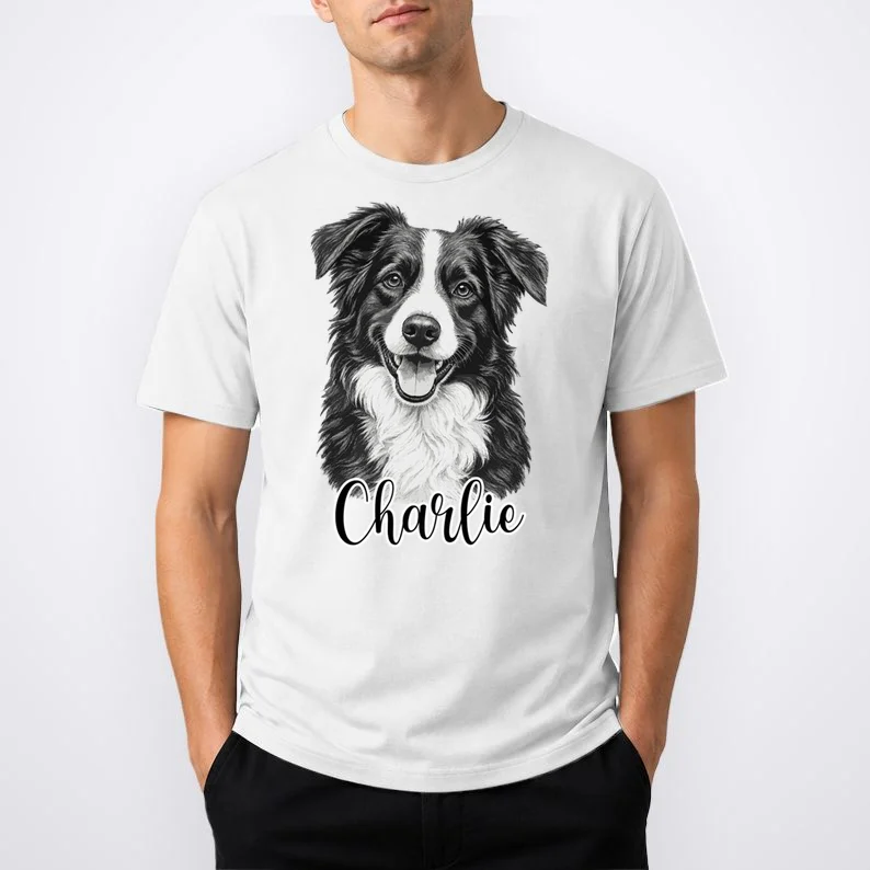Dog Sketch Portrait Personalized Photo Custom Gift - Hand Drawn Pet Portrait Design Men's T-Shirt - Front 1