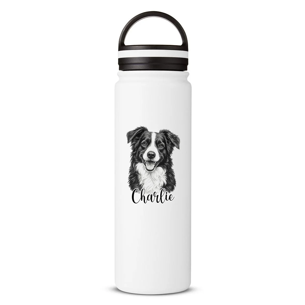 Dog Sketch Portrait Personalized Photo Custom Gift - Hand Drawn Pet Portrait Design 24oz Water Bottle Front