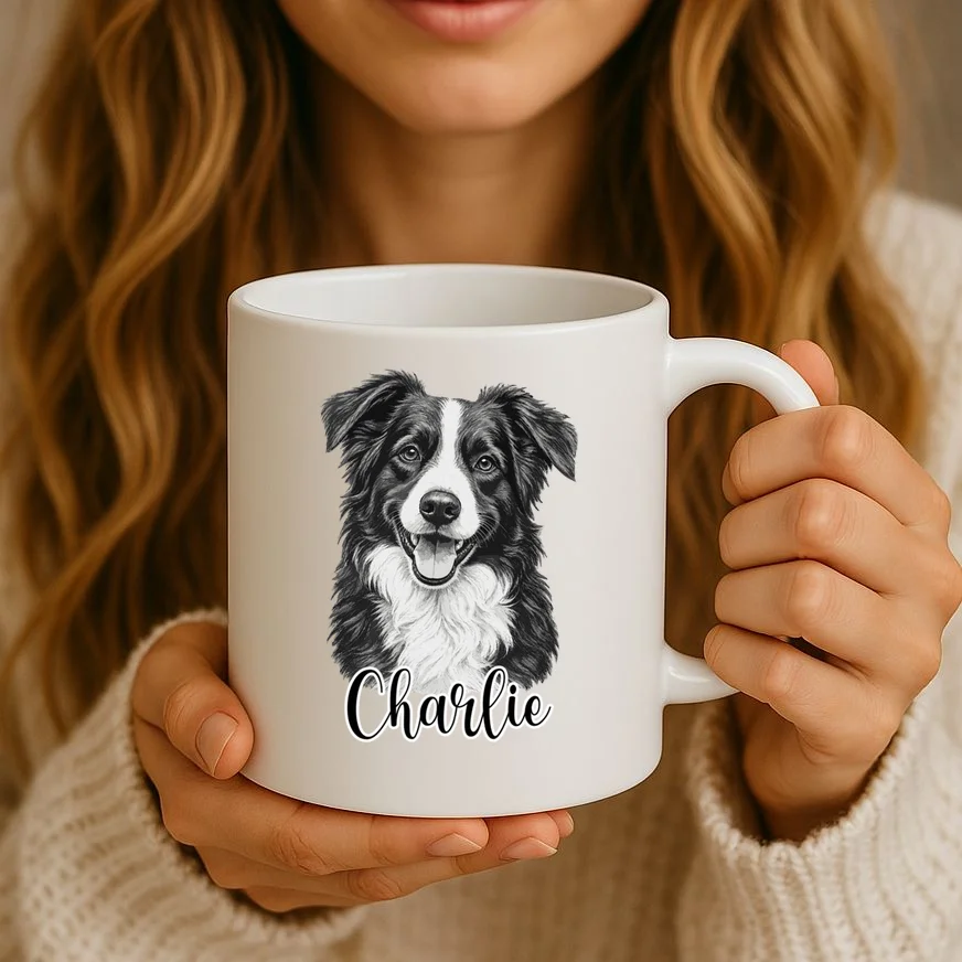 Dog Sketch Portrait Personalized Photo Custom Gift - Hand Drawn Pet Portrait Design Mug - Front 2