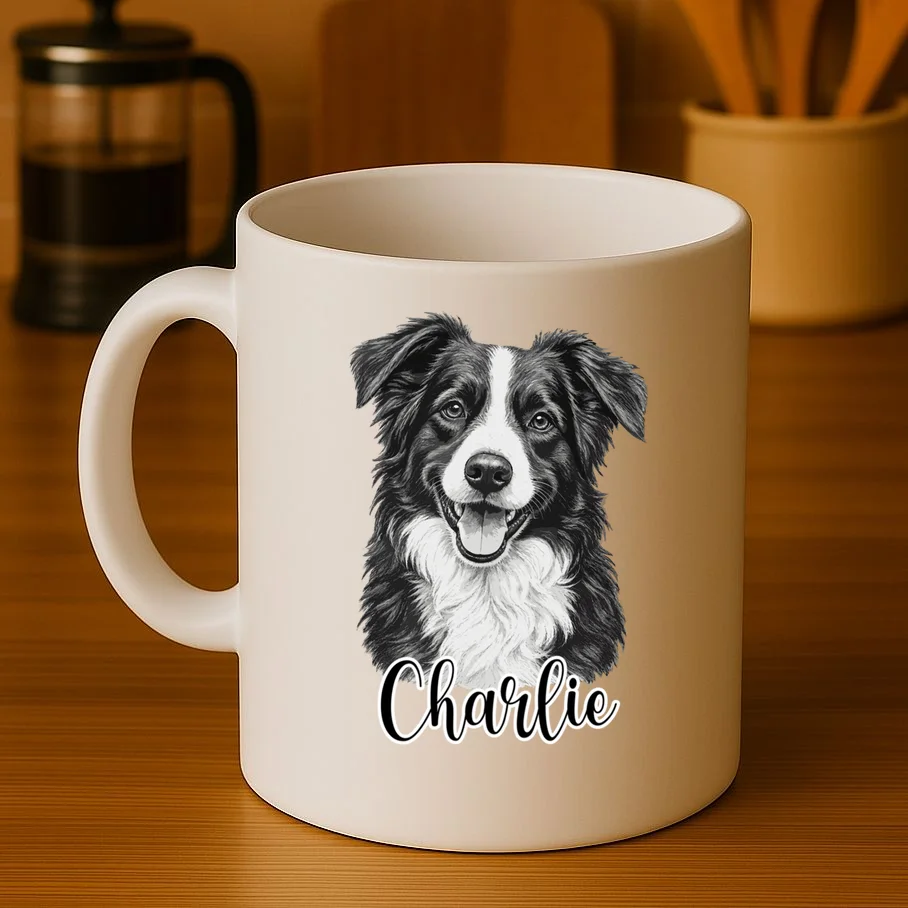 Dog Sketch Portrait Personalized Photo Custom Gift - Hand Drawn Pet Portrait Design Mug - Front 3