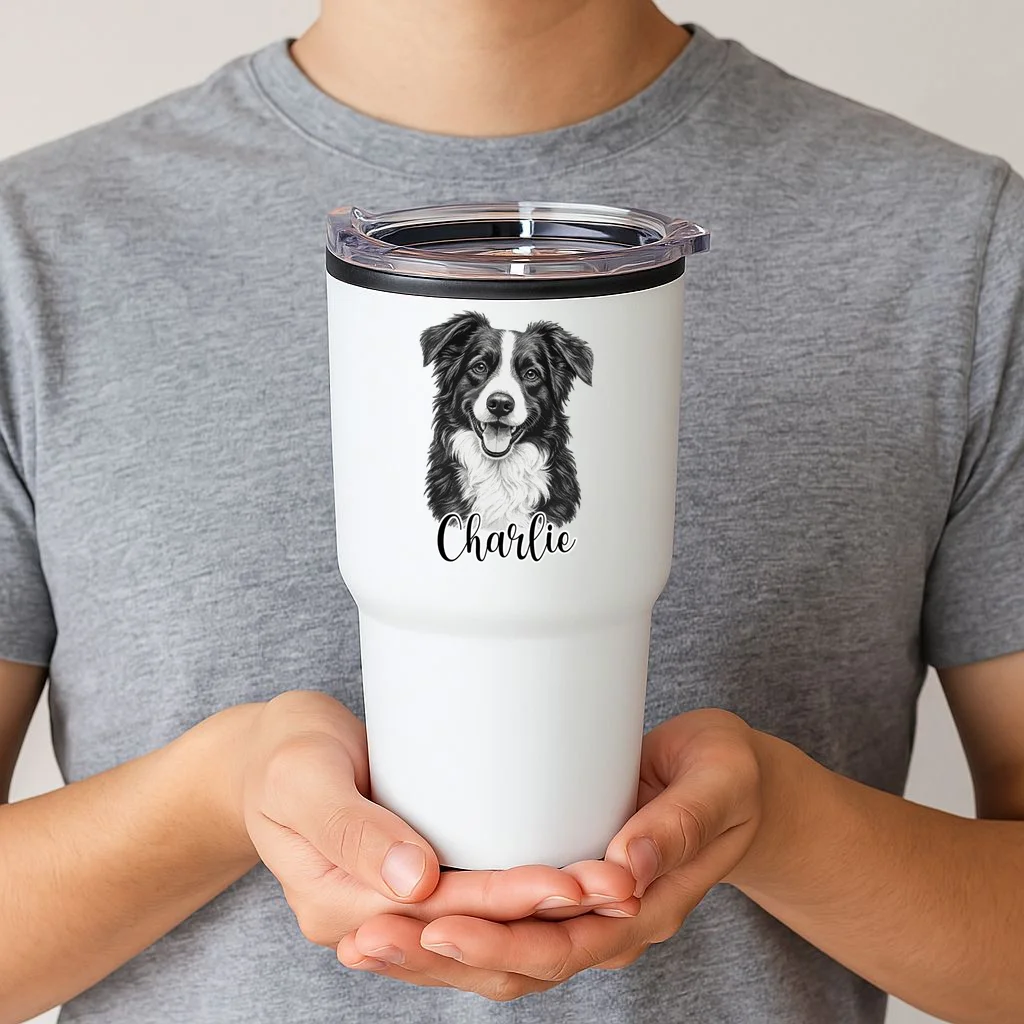 Dog Sketch Portrait Personalized Photo Custom Gift - Hand Drawn Pet Portrait Design 20oz Tumbler - Front 1