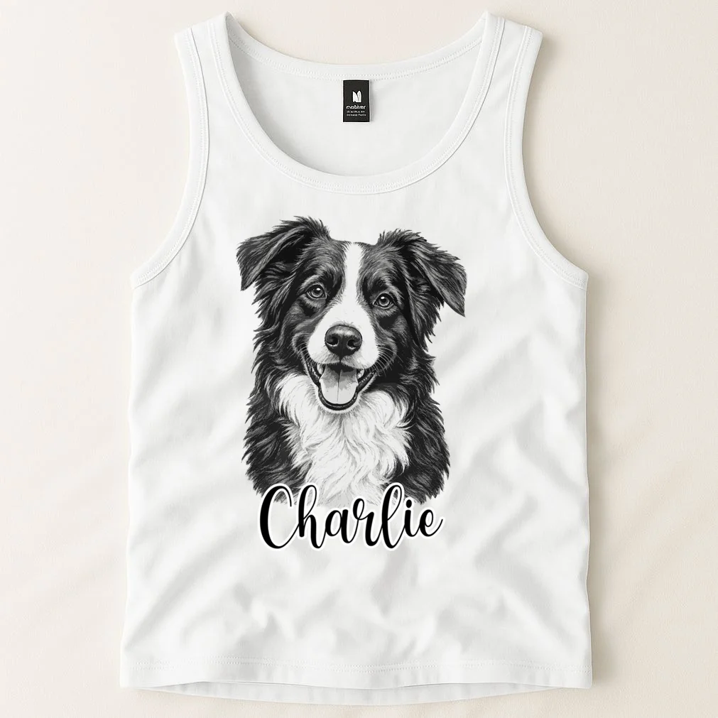 Dog Sketch Portrait Personalized Photo Custom Gift - Hand Drawn Pet Portrait Design Men's Tank Top - Front 1